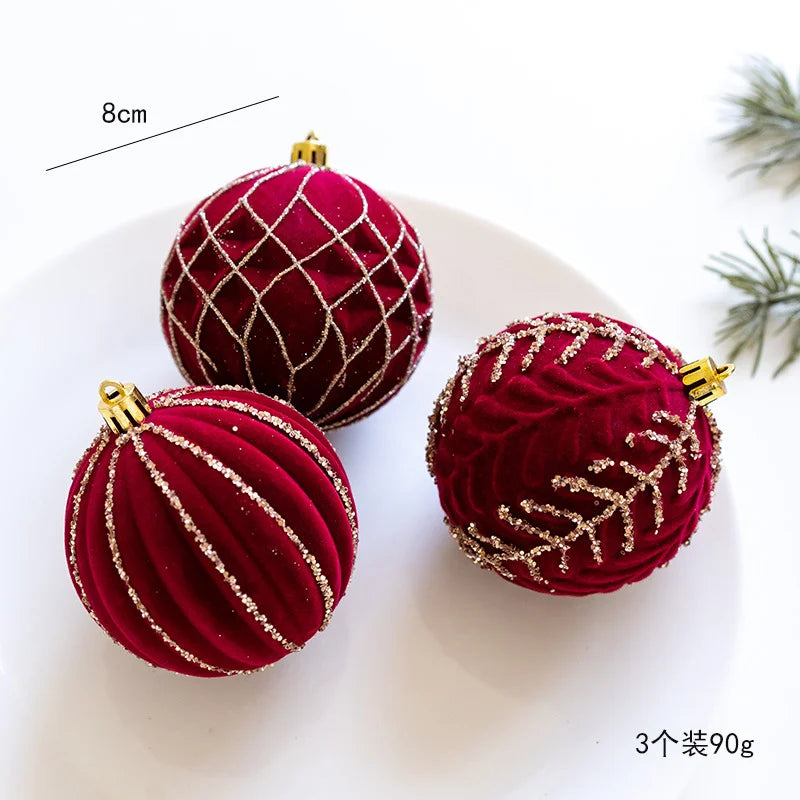 3ps Wine Velvet Christmas Ornaments