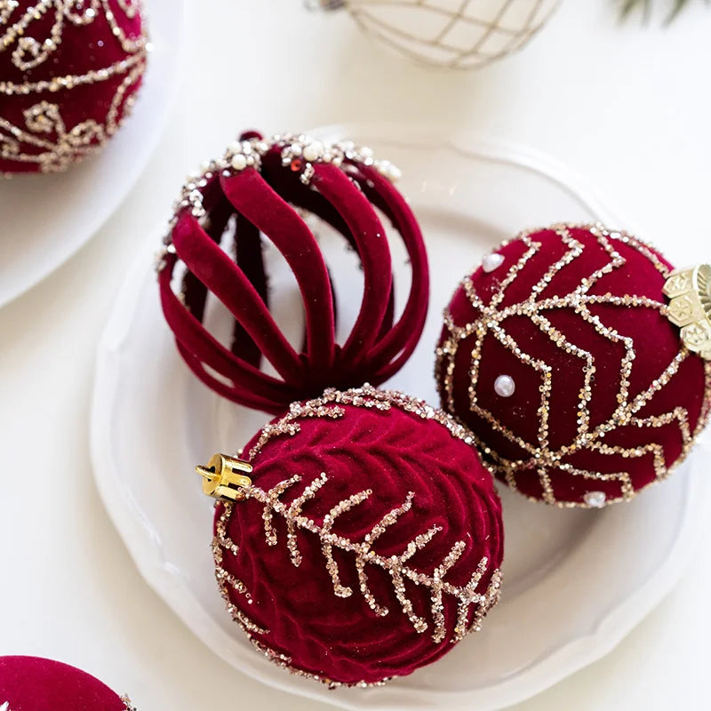 3ps Wine Velvet Christmas Ornaments